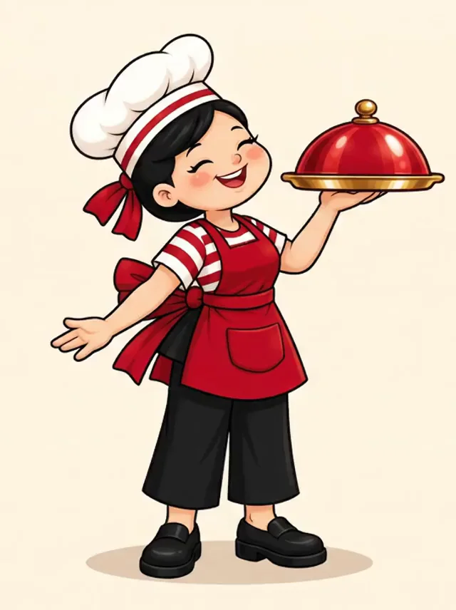 Mrs. Bakewell, our illustrated host, welcoming you with a serving tray